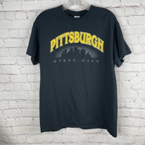 Pittsburgh Steel City T Shirt Men's Medium Short Sleeve Black Crew Neck Cotton